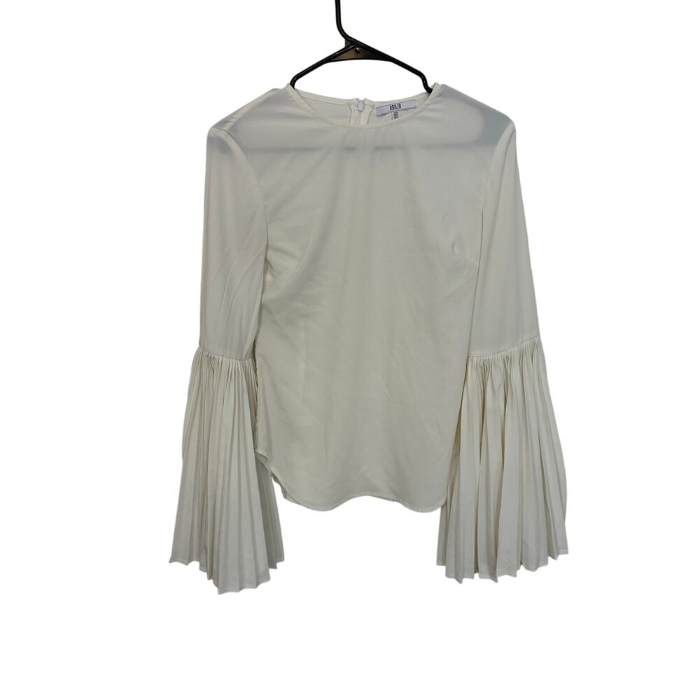 Asilio Built Of Glass Top White Long Pleat Sleeve Blouse XS Victorian CastleCore